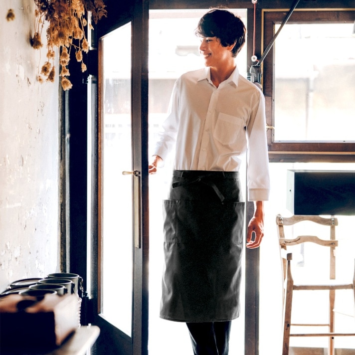【腰下エプロン】キャンバス生地「サスティナブル素材」丈62cm  フリーサイズ  4色  業務制服 / 飲食店ユニフォーム