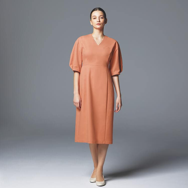 【エステユニフォーム ワンピース】ストレッチツイル「丈夫で動きやすい！」透け防止・吸汗速乾  SS～3L 4色 / 美容サロン受付制服 