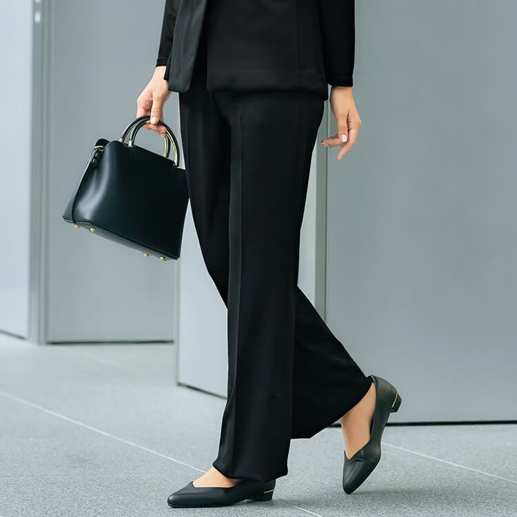 【事務服パンツ】高通気素材「ウエストゴム」ニットストレッチ・吸汗速乾・抗菌防臭・シワ防止 5～17号  二色/会社制服