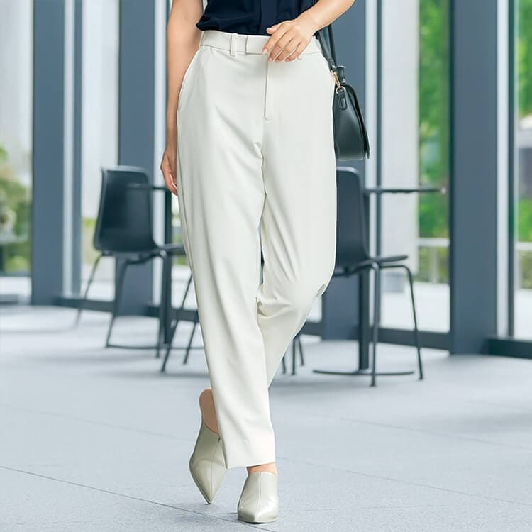 【テーパードパンツ 事務服】夏向き「透け防止裏地付き」防汚・脇ゴム・ストレッチ・UVカット S～3L  オフィス制服/YUKI TORII