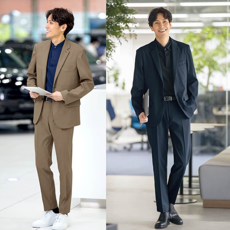 【パンツスーツメンズ 股下フリー】オールシーズン「男女ペア規格品」ストレッチ・制電・ホームクリーニング SS～5L 3色 / オフィスユニフォーム 男性用