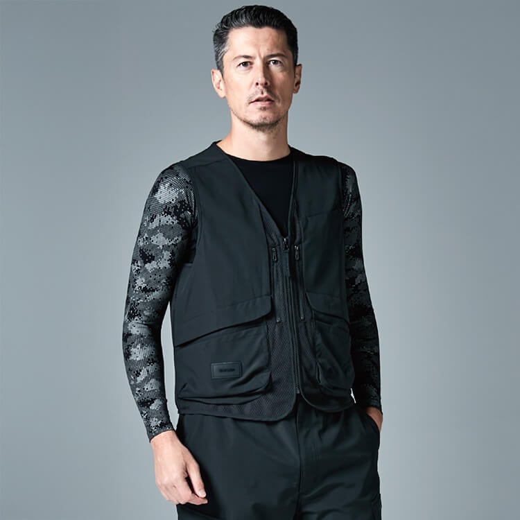 【現場作業服ベスト】夏服「涼しい接触冷感」ストレッチ・高通気・消臭機能 S～6L ブラック色/作業着 (TOW5038)