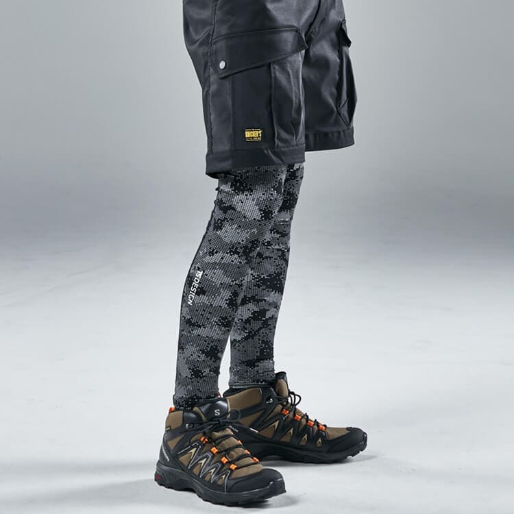 【コンプレッションロングソックス】夏用・接触冷感「作業着ハーフパンツインナー」遮熱・UVカット90%・左右1セット・消臭・高通気 M～L /  ブラック色 