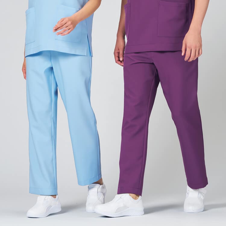 【スクラブパンツ】男女兼用・ノータック「ウエスト総ゴム仕様」SEK制菌・制電ストレッチ S～3L 8色 / 医療白衣ズボン