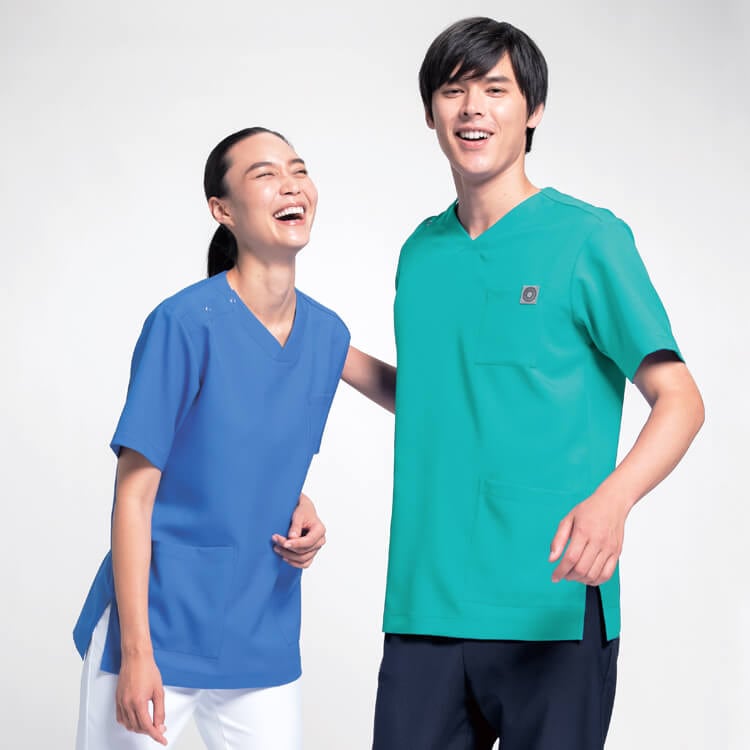 【スクラブ白衣 男女兼用】ストレッチ「カラー豊富に全20色！」SEK制菌・制電 S～3L イージーケア/看護ウェア