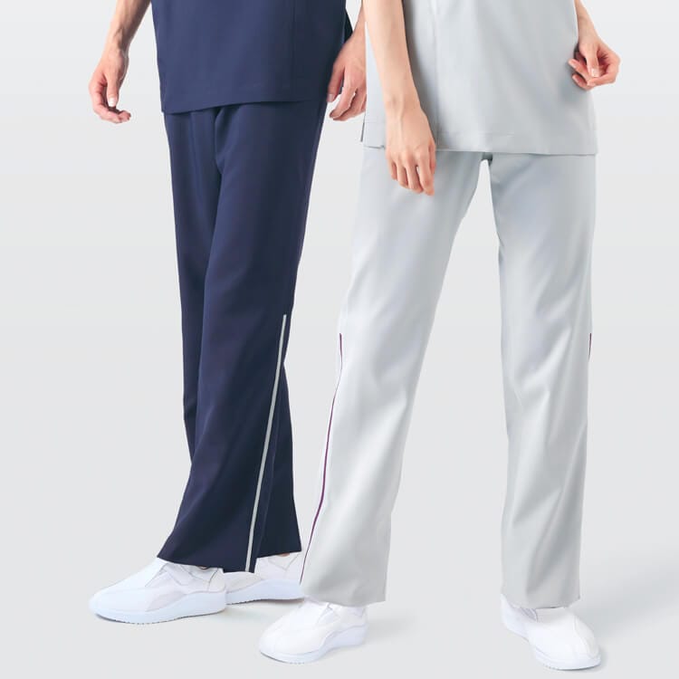 【医療用ズボン白衣 男女兼用】ストレッチ「スポーティーデザイン」ノータック・ウエスト総ゴム・SEK制菌 S～3L 5色 / ナースパンツ