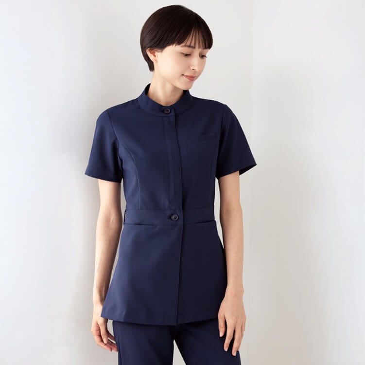 【白衣ジャケット半袖 レディース】ストレッチ「透け防止」SEK制菌・工業洗濯可・吸汗・制電  S～4L 3色 / エステユニフォーム