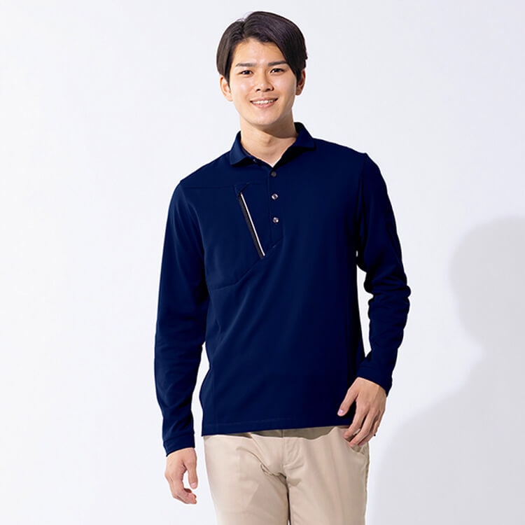 【作業ポロシャツ長袖】男女兼用「肌離れの良い快適素材」JIST8118帯電防止・吸汗速乾・UVカット・遮熱・反射材付き　SS～6L / 全6色 