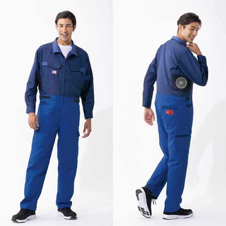 空調服つなぎ服－25Vバッテリーファンセット・ファン付き作業着「帯電