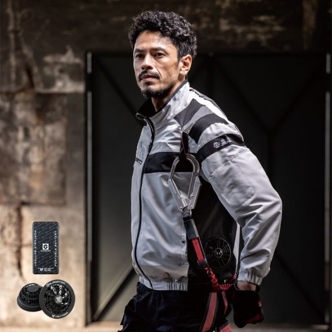 【ファン付き作業服長袖】サイドファン・男女兼用「ブルゾン＆ファンバッテリー」再生PET100%ECO素材  XS～4XＬ 4色/ボルトクール 