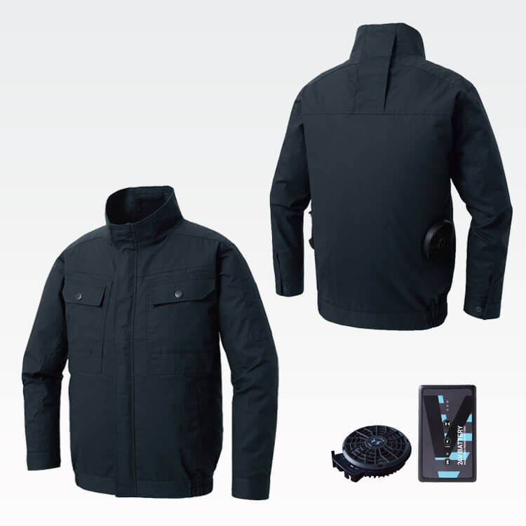 【空調風神服24Vセット 綿100％】男女兼用・保冷剤ポケット付き「スマホで１V単位の風量調整できる」S～6L 全3色 / ファン付き作業服