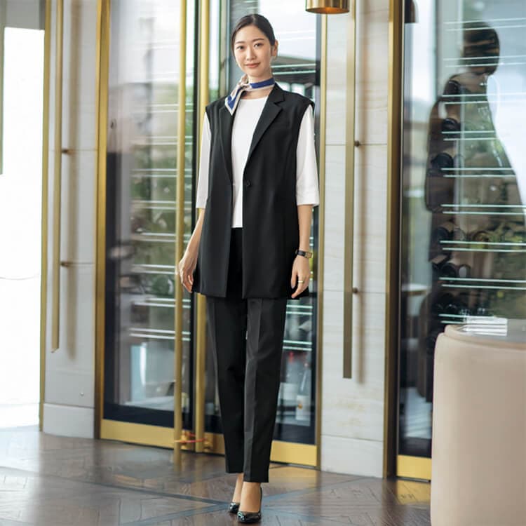 【オフィス制服テーパードパンツ 股下フリー】透け防止「高機能撥水素材」ストレッチ 5～19号  全2色 / 接客業向けユニフォーム