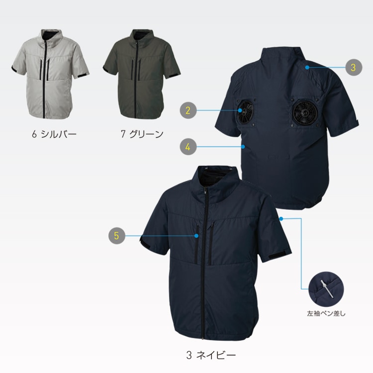 空調服 風神服ななめ型ファン付き半袖３Ｌ＋バッテリーセット ファン付きウェア 半袖｜空調風神服セット・ハイバックファン「半袖
