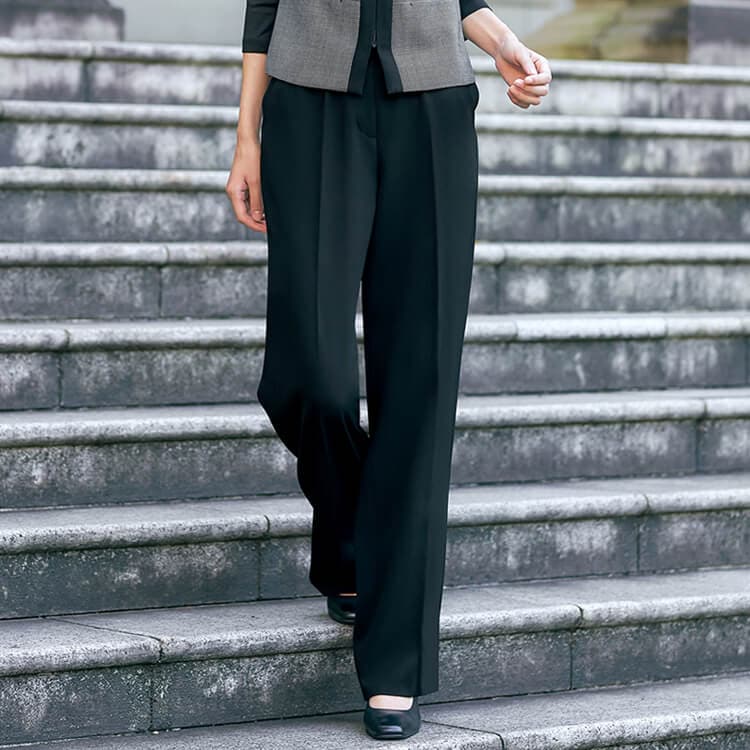 【接客業制服 セミワイドパンツ】オールシーズン「ストレッチ＆家庭洗濯可」5～17号  ブラック色 / マリークワント