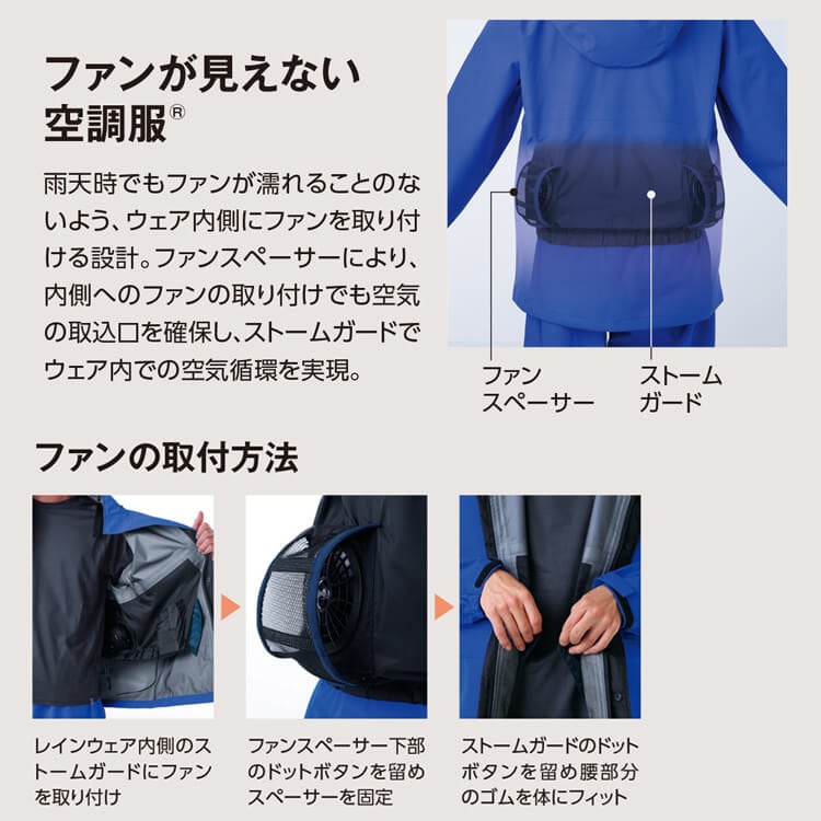 空調服レインウェア－ファン付き作業着雨具・ゴアテックス雨合羽・防水