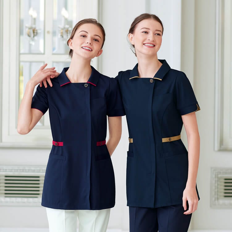 【エステ制服 チュニック】ストレッチ「接触冷感＆SEK制菌」吸水防汚　S～EL 2色 / 美容サロン施術着