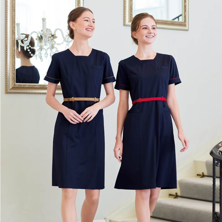 【エステ制服 ワンピース】SEK制菌加工「ストレッチ ワープニット素材」制電防汚・吸水 S～EL 2色 