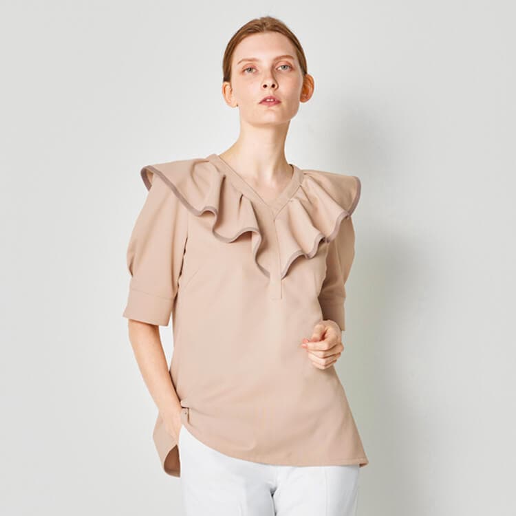 【エステ制服チュニック】ストレッチ「透け防止＆SEK制菌」制電・工業洗濯対応・SS～3L 2色 