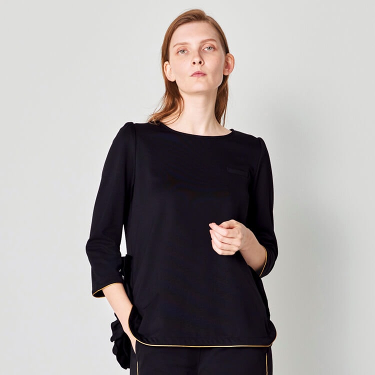 【エステ制服 プルオーバー七分袖】SEK制菌・ストレッチ　SS～3L ネイビー ブラック色 / 施術着