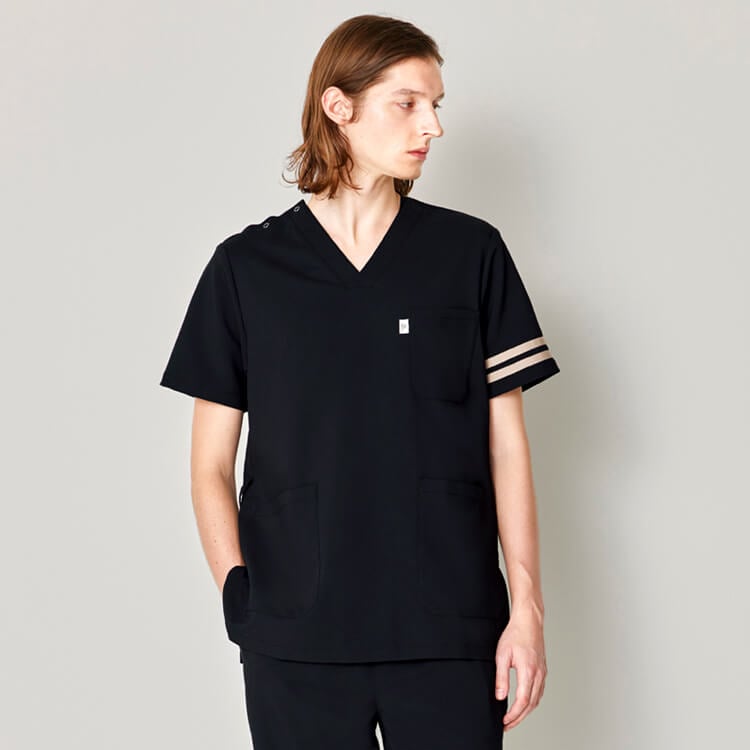 【医療用スクラブ 男女兼用】ストレッチ・SEK制菌・制電・工業洗濯対応 SS～3L ネイビー ブラック / ビューティーサロンユニフォーム