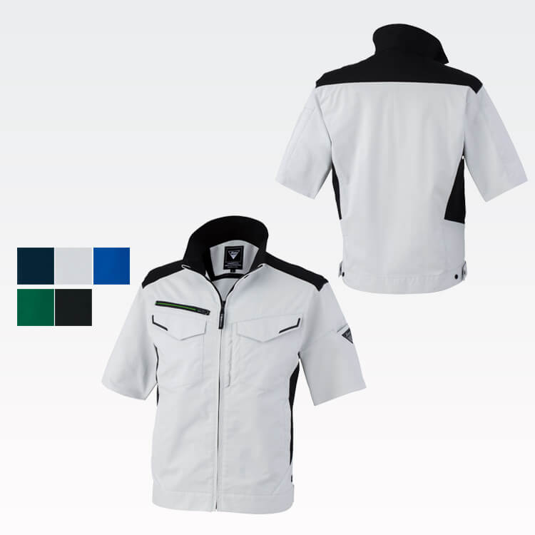 【作業服半袖ブルゾン】男女兼用「伸長率15.5％ストレッチ」ECOバイオペット・JIS T8118適合  SS～5L 5色 / 会社ユニフォーム夏用 (GIB1531)