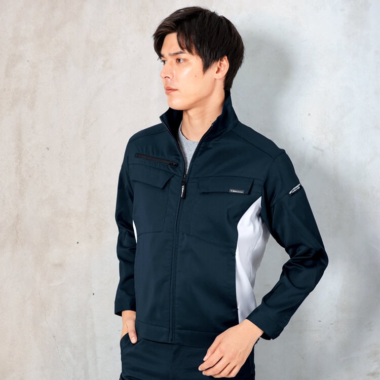 【作業服長袖ブルゾン 夏素材】男女兼用・ストレッチ「ECOマーク認定」バイオペット・帯電防止 SS～5L 8色/企業ユニフォーム (GIB1514)