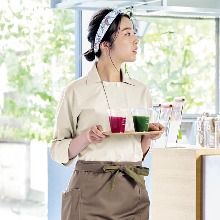 【コックシャツ】男女兼用・ストレッチ「ECO素材」透け防止  SS～5L ベージュ ブラウン ブラック色 / 飲食店制服 (BOMFB4572U)