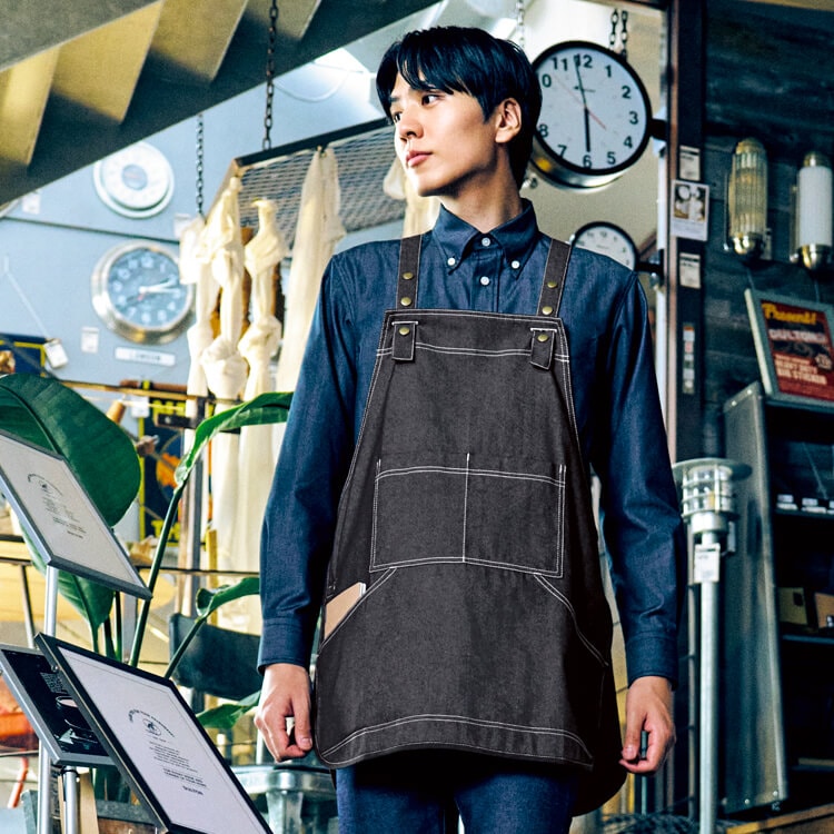 【ビブスエプロン】男女兼用 「デニム調」フリーサイズ　5色  ショップ店員/カフェ制服