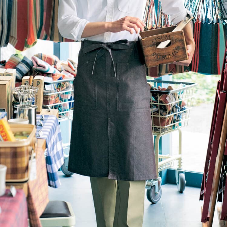 【エプロン制服】前中心丈66cm「デニム調」フリーサイズ 5色 / ショップ店員ユニフォーム