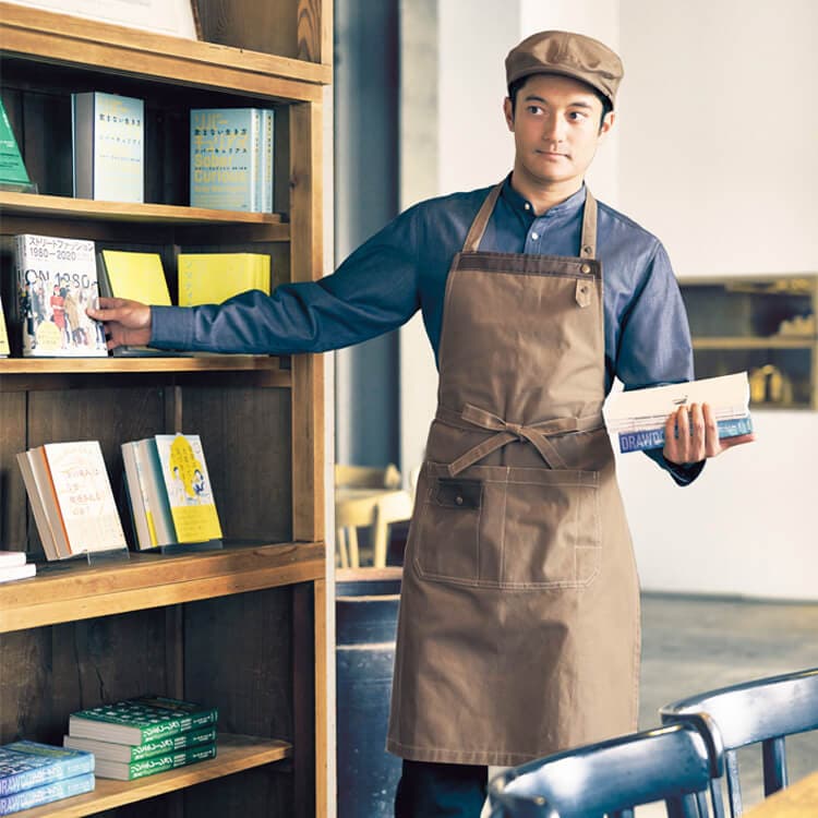 【業務エプロン】綿100％「ヴィンテージ風デザイン」フリーサイズ　2色 / ショップ店員ユニフォーム