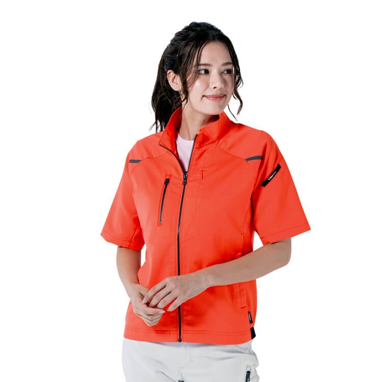 【作業ブルゾン半袖 男女兼用】夏用「腕上げ下げがラクな仕様」ストレッチ SS～5L 6色 / イベントユニフォーム (GIB1811)