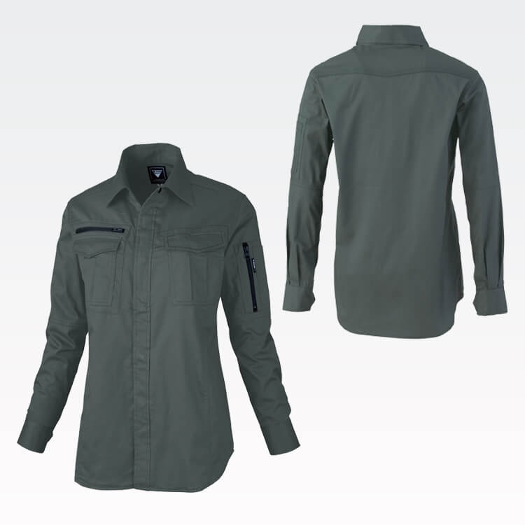 【作業用シャツ長袖 レディース】夏用・綿100「脇パット付き」7～19号 4色 / 現場ユニフォーム