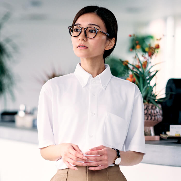 【半袖シャツ制服 男女兼用】ボタンダウン・ストレッチ・ECO素材 3S～6L 5色 / 業務用ユニフォーム (BOMFB4575U)