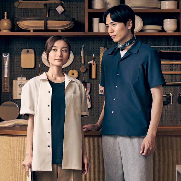 【スタッフ制服半袖】男女兼用「清涼トロピカル素材」 3S～4L 4色 / 店舗ユニフォーム (BOMFB4576U)