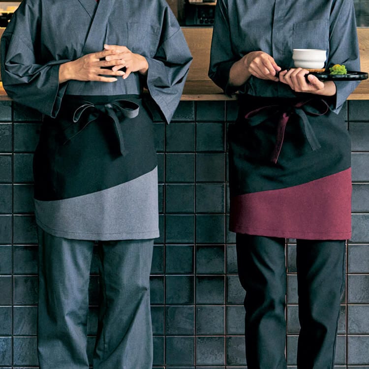 【和風エプロン】「伝票が入る大きめポケット」フリーサイズ 4色  割烹/和食レストラン制服