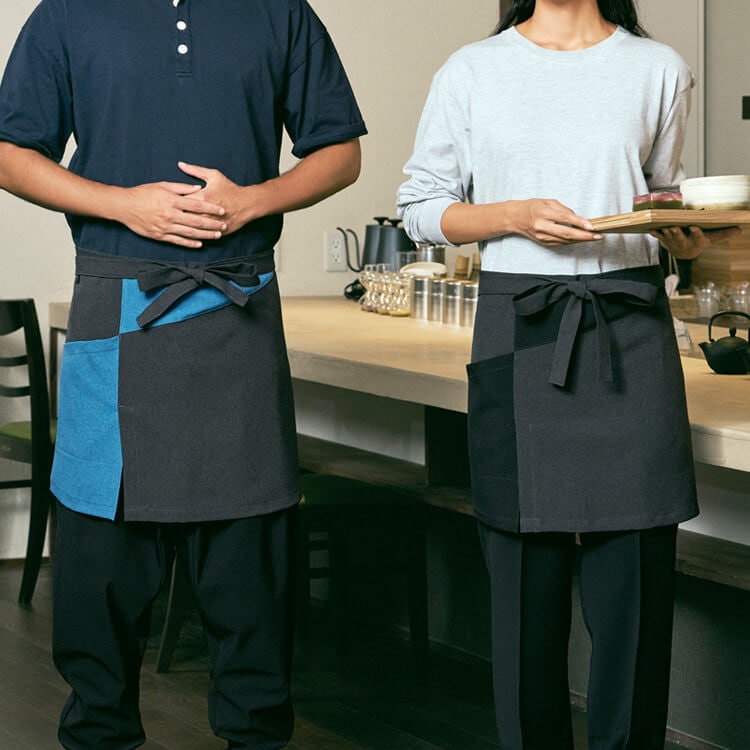 【ショートエプロン】「伝票が入る大きめポケット」 フリーサイズ 4色 / 飲食店ユニフォーム