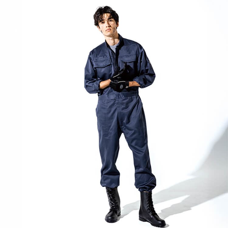 【ツナギ作業服】男女兼用・オールシーズン「簡単着脱ファスナー仕様」抗菌防臭・S～5L / 3色  (GIB1268)