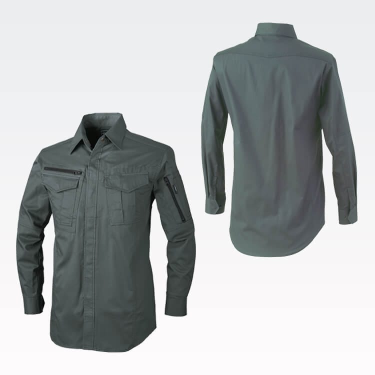 【作業服シャツ長袖 綿100％】夏用・メンズ「軽量サマーツイル素材」S～6L 4色 溶接作業用 / 建設会社ユニフォーム