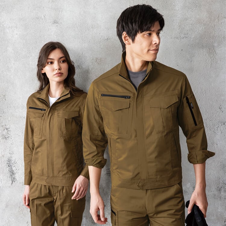 【作業服ブルゾン長袖】夏用「火に強い綿100%素材」S～6L 4色 溶接用 / 建設現場作業着 (GIB2014)