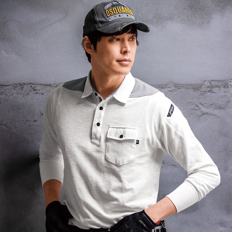 【作業服ポロシャツ長袖】消臭「肩部分二重補強」ストレッチ S～5L 5色 / 作業ユニフォーム (GIB6055)