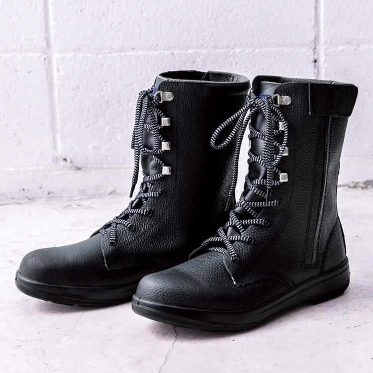 【安全靴 ロングブーツ】サイドファスナー「軽量ウレタン２層底」反射材付き・24～29cm ブラック色 / 作業靴 