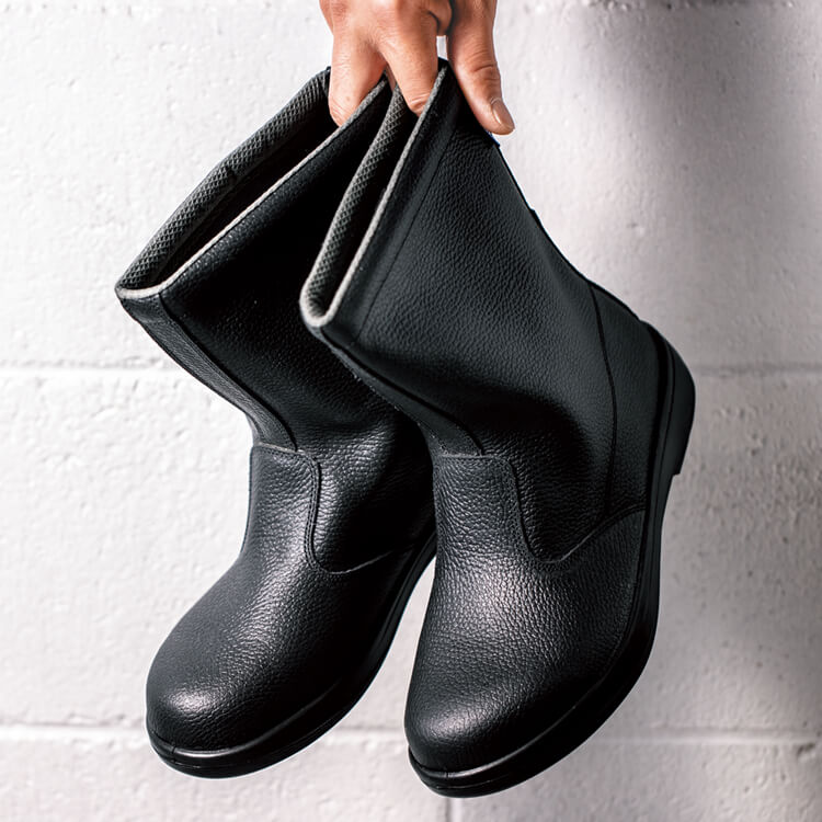 【安全靴 長靴タイプ】樹脂先芯「軽量ウレタン二重底」反射材付き  24～29cm ブラック色 / 作業靴