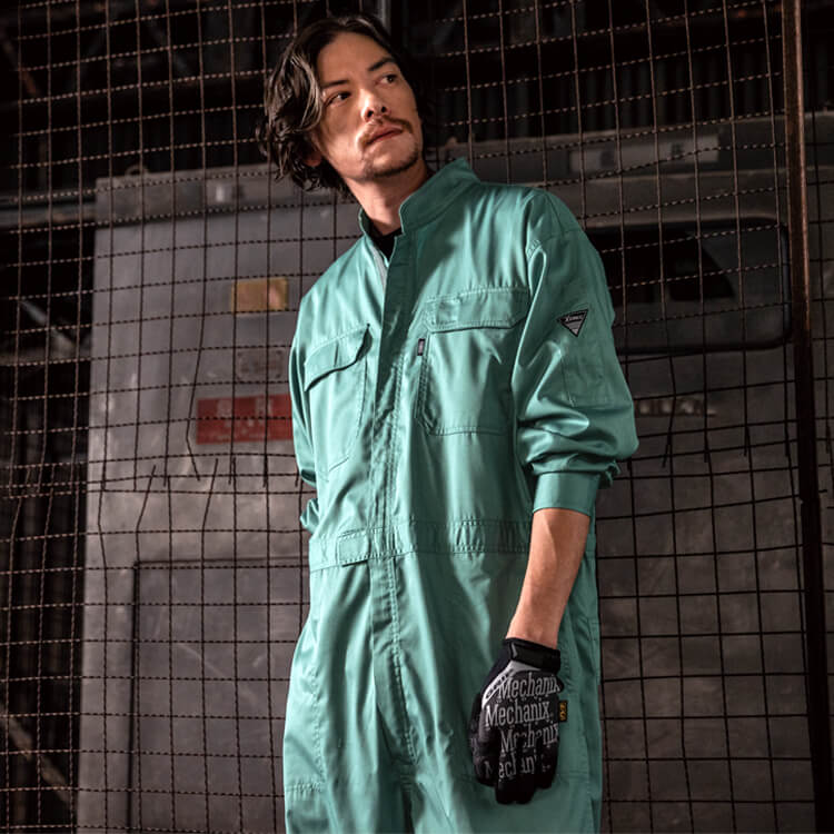 【ツナギ作業服 男女兼用】夏用「サマーツイル素材」脇メッシュ・JIS帯電防止 S～5L 3色 整備士/工場ユニフォーム (GIB9280)