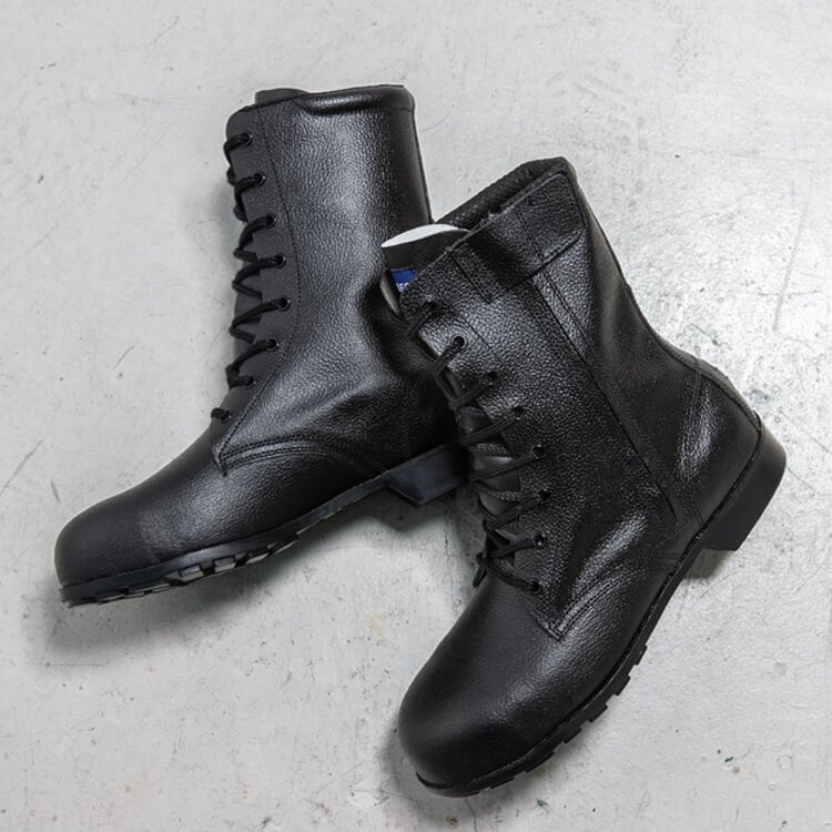 【安全靴ロングブーツ】ゴム一層底「薬品や熱に強い靴底」サイドファスナー付き・24～29cm ブラック色  製造工場/作業靴