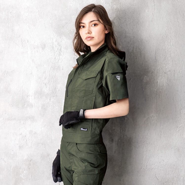 【半袖作業服ブルゾン】男女兼用・夏用「植物由来ECO素材」ストレッチ・JIS帯電防止適合 SS～6L 4色 / 作業ユニフォーム  (GIB1771)