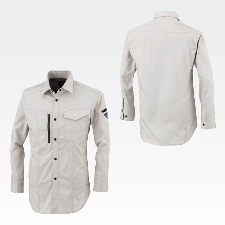 【作業服 長袖シャツ】男女兼用・夏用「エコマーク認定」JIS制電・ストレッチ・吸汗速乾 SS～5L 4色 / 作業ユニフォーム