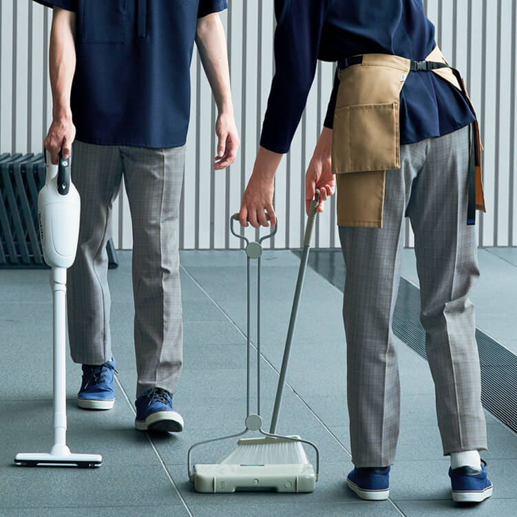 【清掃制服パンツ 男女兼用】オールシーズン「グレンチェック柄」ストレッチ・ウエストゴム 3S～6L / 作業用ズボン