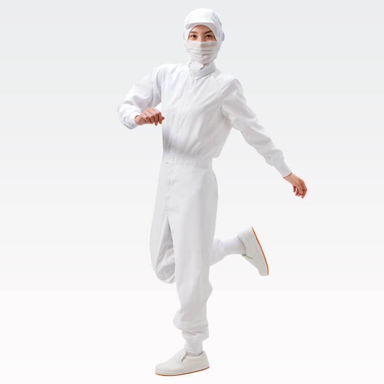 【白衣つなぎ 男女兼用】高通気素材「高温環境向け」吸汗速乾・制菌加工 S～4L 3色  HACCP対応 / 食品工場作業着  