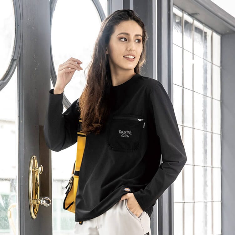 【ディッキーズTシャツ長袖】男女兼用「メッシュポケット付き」消臭・3色 SS～5L / 作業着ユニフォーム