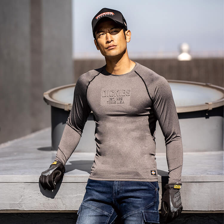 【 ディッキーズ作業着インナー長袖】夏用・UVカット「高通気素材」脇背中メッシュ・消臭  2色 M～4L / 作業服